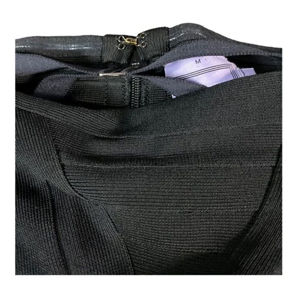 #150 HERVE LEGER Bandage Stretch Maxi Dress in Black and Gold - Picture 14 of 14